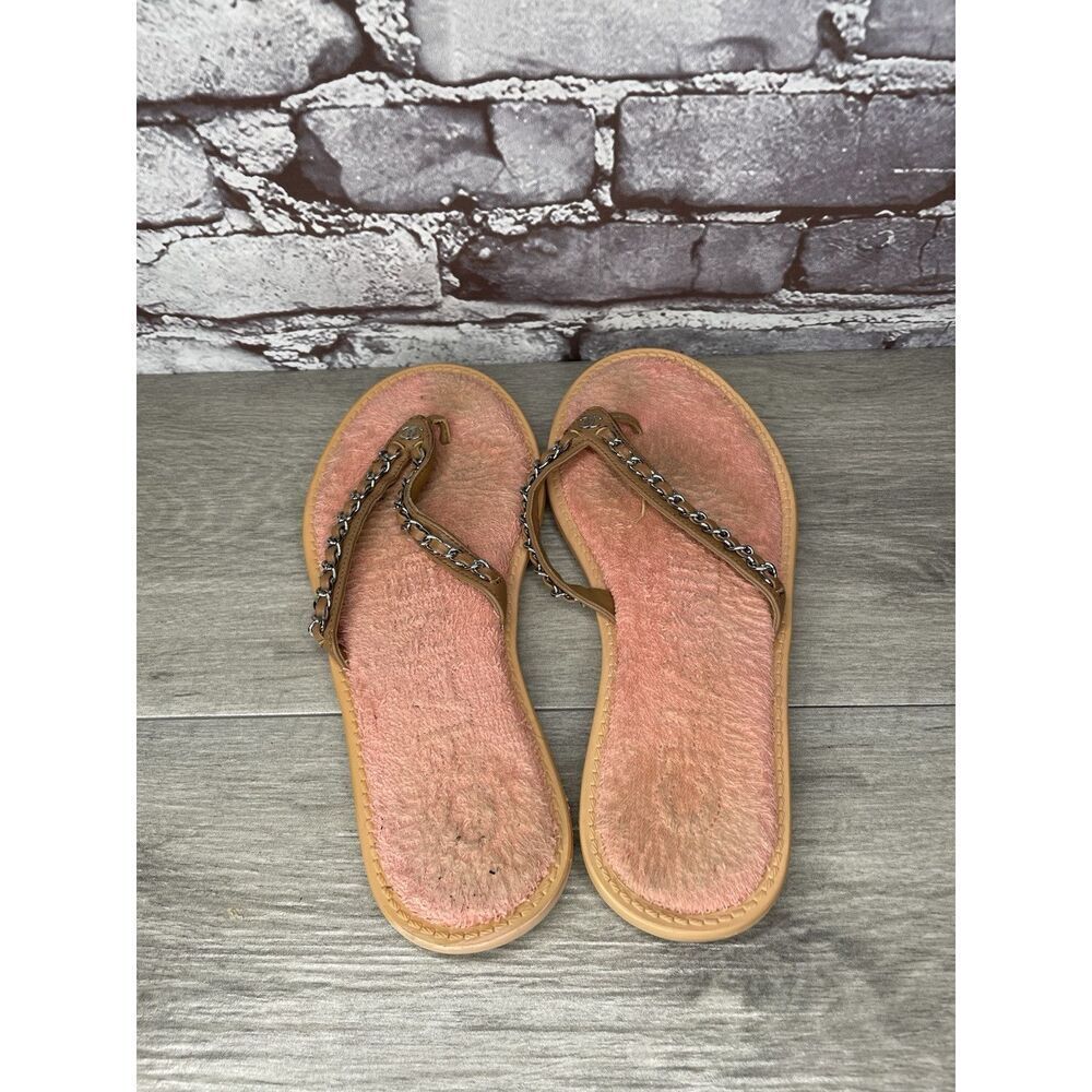 CHANEL Lambskin CC Chain Pink Leather Designer Thong Sandals Women’s Sz 40EU/9.5 - Picture 4 of 16